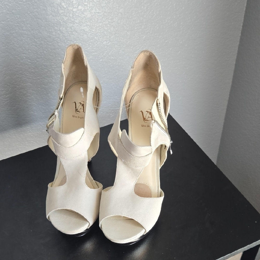 Cream Satin Peep-Toe Stiletto Heels